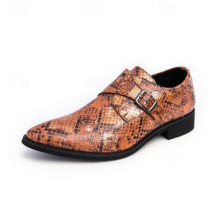 Snake Brown Strap Print Formal Classic Shoes Men – Monk for