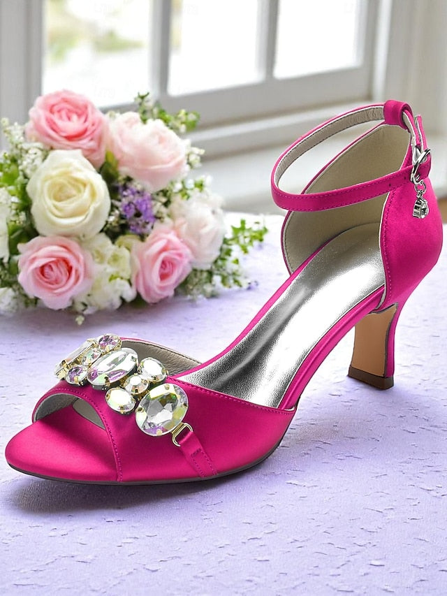 and Women's with Black Toe Heels Ankle Open Strap Satin