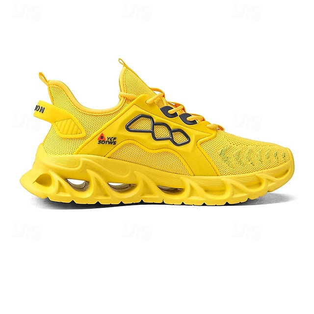 Men's Yellow Performance Sneakers with Flame Design,