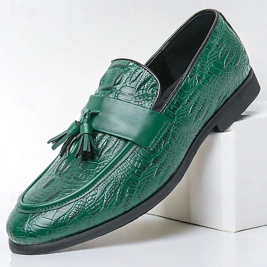 Wholesale SampleMen's Green Faux Leather Loafers with Crocodile Embossed