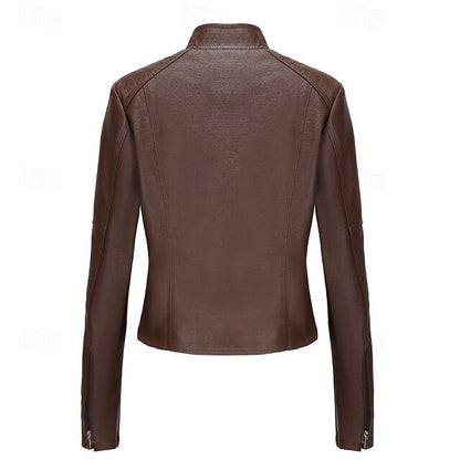 Zipper Jacket Pocket Faux Leather Women's Comfortable