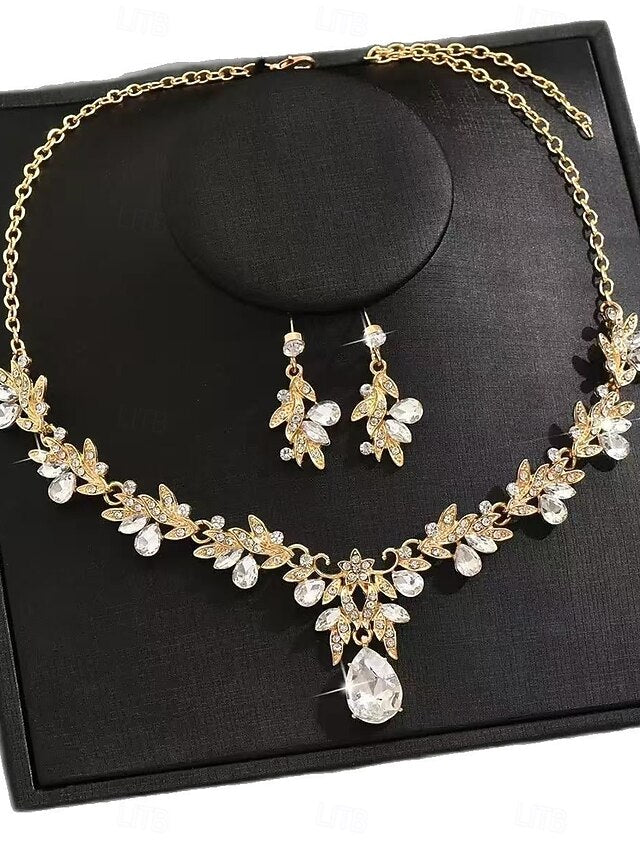 Set Gold Rhinestone - with Teardrop Pendant Jewelry Women's