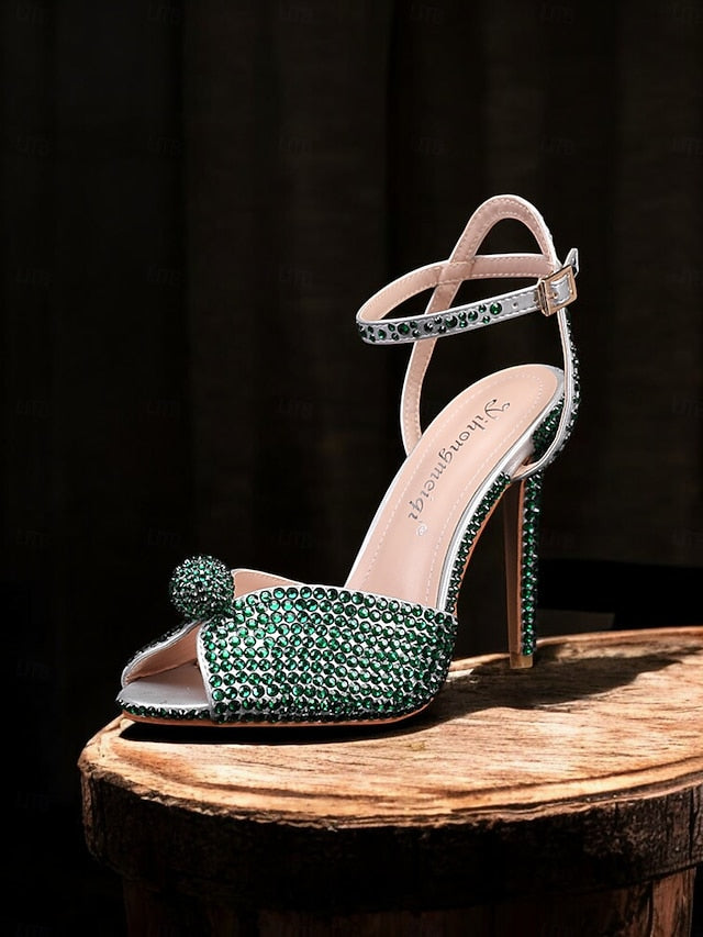 with Heel Embellished Stiletto Sandals Women's Rhinestone