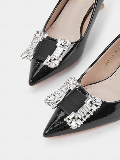 with Embellished Patent Crystal Black Pumps Women's Leather