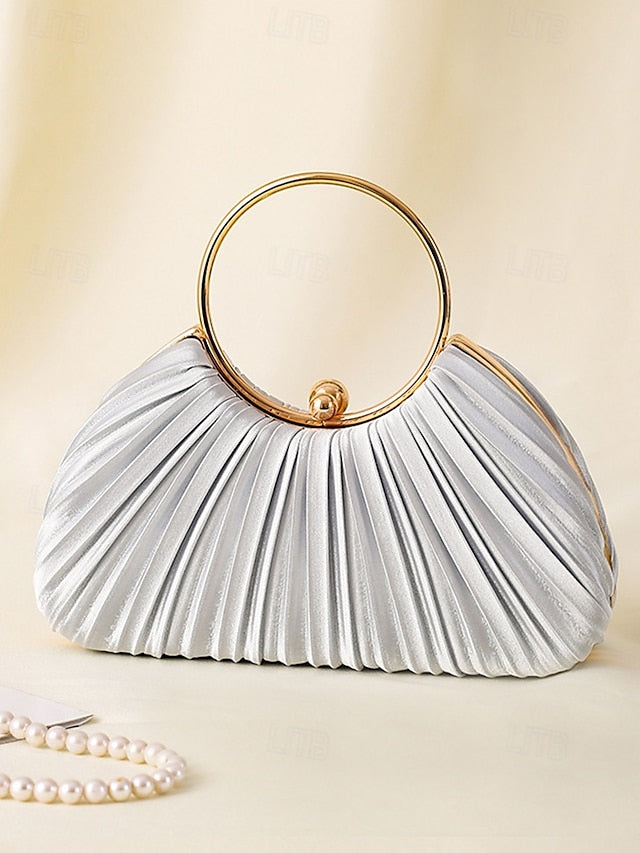 Handle Clutch Green Gold Ring Velvet Pleated Elegant with -