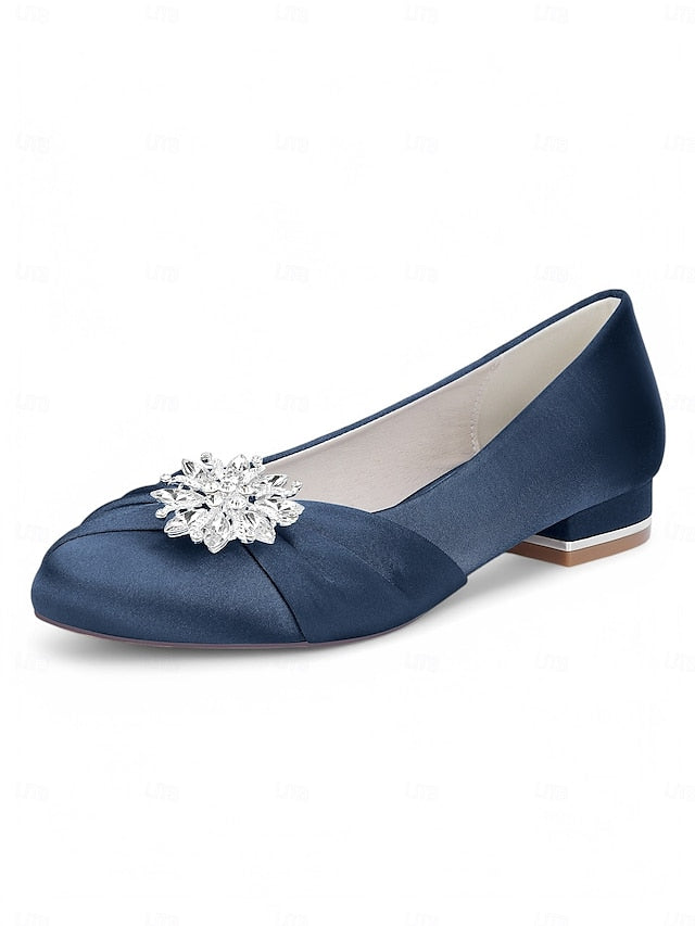 Elegant Wedding White Crystal Satin Flats Women's –