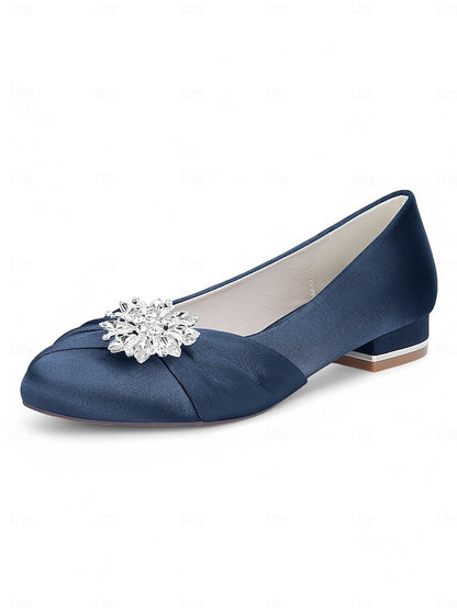 Elegant Wedding White Crystal Satin Flats Women's –