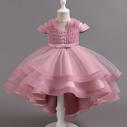 Solid Dress Color Sleeve Kids Party Short Wedding Girls'