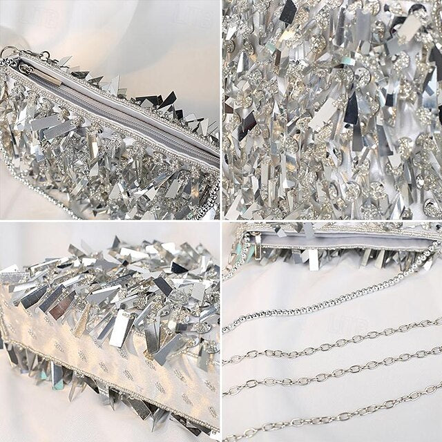 Fringe Crystal and Luxurious with Black Sparkling Clutch Evening