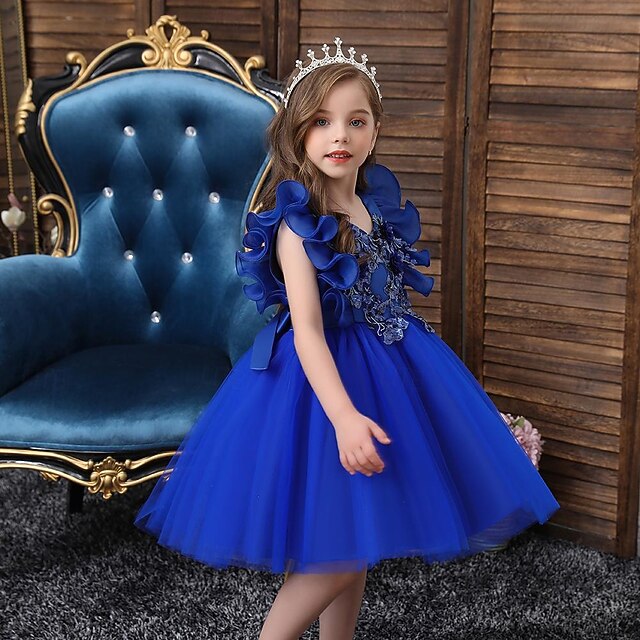 Sequin Solid Flower Girls' Party Dress Color Kids