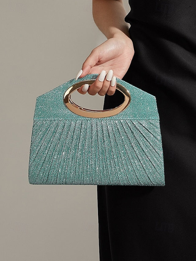 Gold Handle Women's Glitter with Evening Clutch Bag