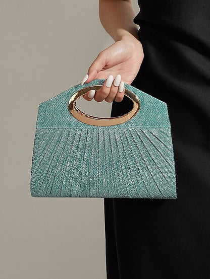 Gold Handle Women's Glitter with Evening Clutch Bag