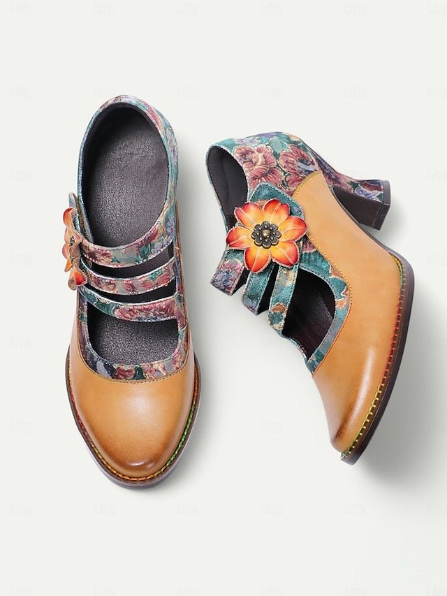 Floral Jane Heels Women's 1930s Mary Vintage – Leather