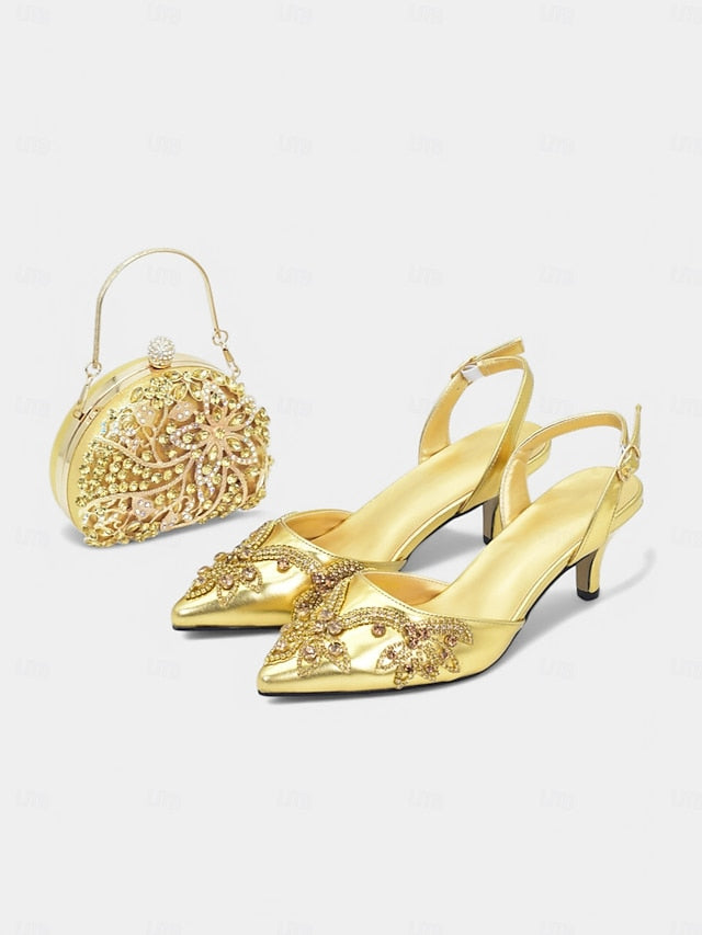 Gold Slingback Embellished with – Matching Heels Handbag