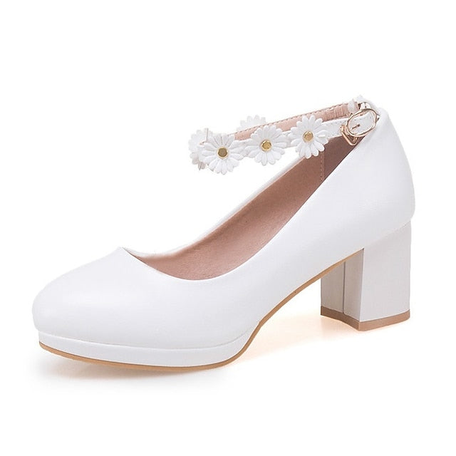 Shoes Block Heel Daisy Ankle with Flower Girls' White