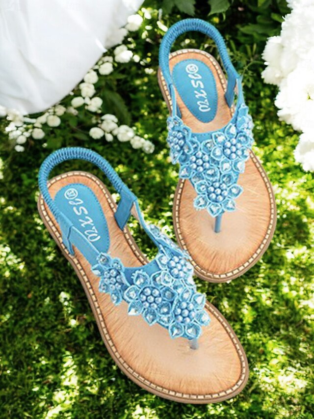 Comfortable Beaded with Flat Floral Design Slip-Ons