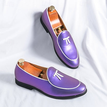 Men's Trim Yellow Faux Black Loafers Patent with Leather