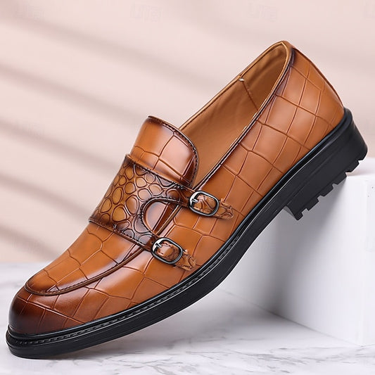 Crocodile with Men's Brown Pattern Leather – Faux Loafers
