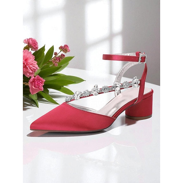 Women's Rhinestone Purple with Satin Pumps Heel Block