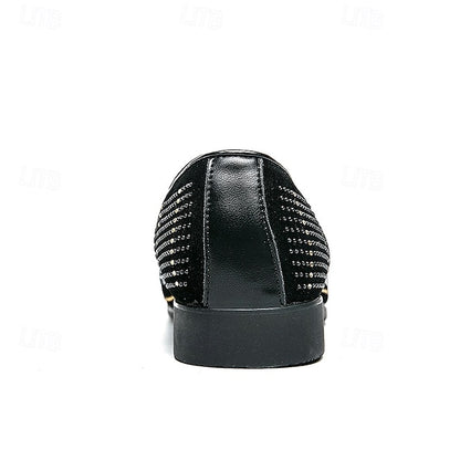 Men's Prom Shoes - Black Studded Velvet Loafers with Spiral