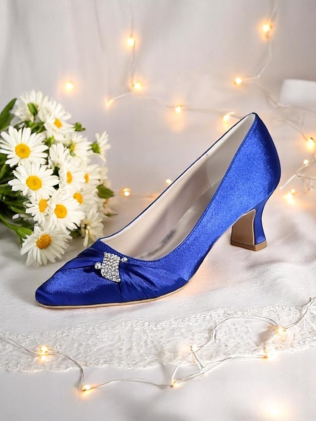 Satin Rhinestone Kitten Blue Women's with Bow Royal Heels
