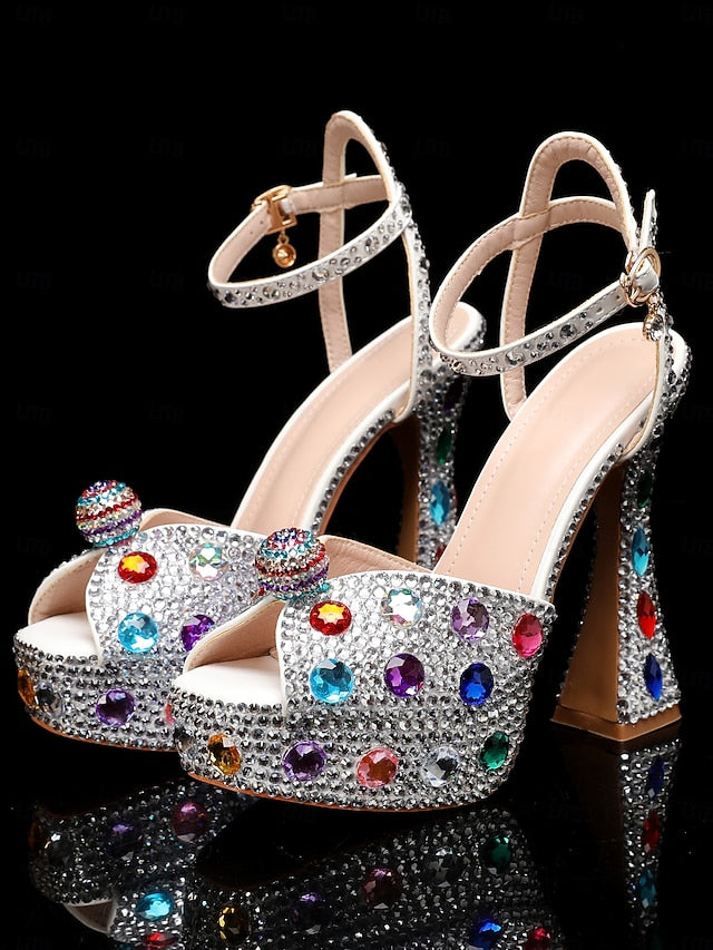 Platform Heel Sandals High with Matching Women's Rhinestone