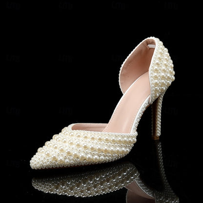 White and Bag Women's Heels Stiletto Clutch – Pearl Set