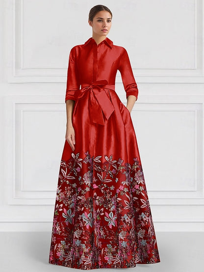 Satin of Floral Bride Embroidered Mother A-Line the Evening Gown