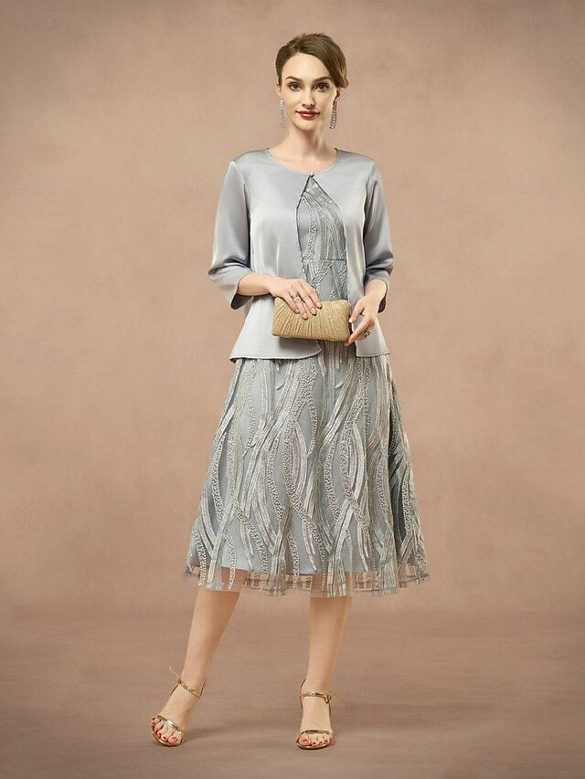 Dress Two A-Line Neck Bride of the Elegant Jewel Mother Pieces