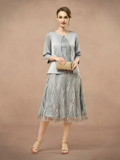 Dress Two A-Line Neck Bride of the Elegant Jewel Mother Pieces