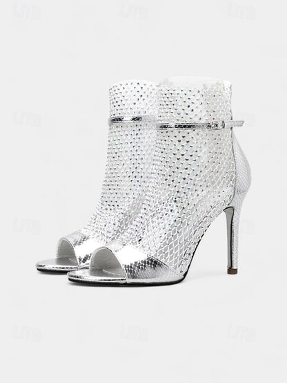 Women's – Sandals Open-Toe Gold Stiletto Glitter Mesh