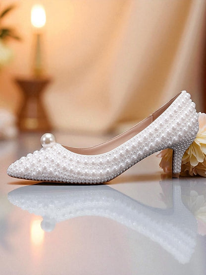Women's Pumps Kitten and Heel Pearl-Embellished Matching