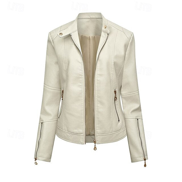 Comfortable Women's Zipper Leather Pocket Jacket Faux
