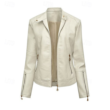 Comfortable Women's Zipper Leather Pocket Jacket Faux