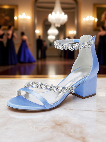 Heel Purple - Satin Crystal Block Women's Sandals