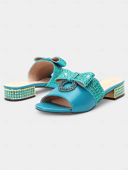 Clutch Matching with Gold Bow – Sandals Rhinestone Flat