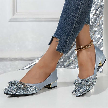 Rhinestone Elegant Women's Bow with - Glitter Detail Flats