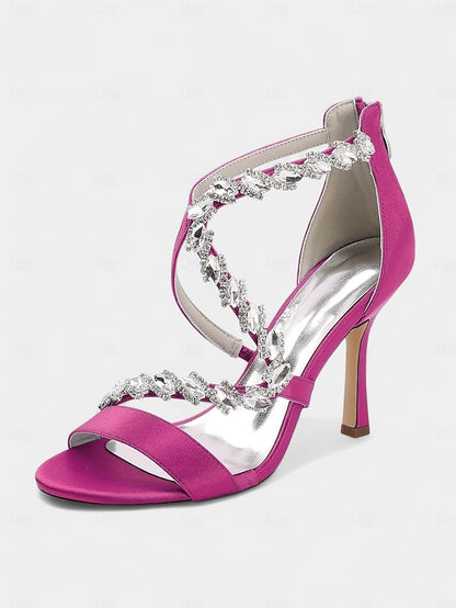 Strappy High White - Heel Rhinestone Women's Sandals