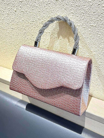 Glitter Silver Women's – Rhinestone Handbag with Handle