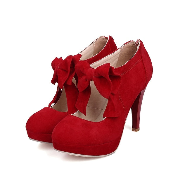 High Women's Bow Red Platform Vintage Pumps – Heel Suede