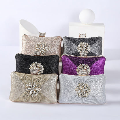Rhinestone Chain Elegant Women's with Clutch Gold Strap Bag