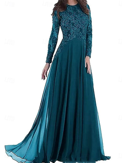 Crew the Neck A-Line Mother of Floor Elegant Party Dress Bride