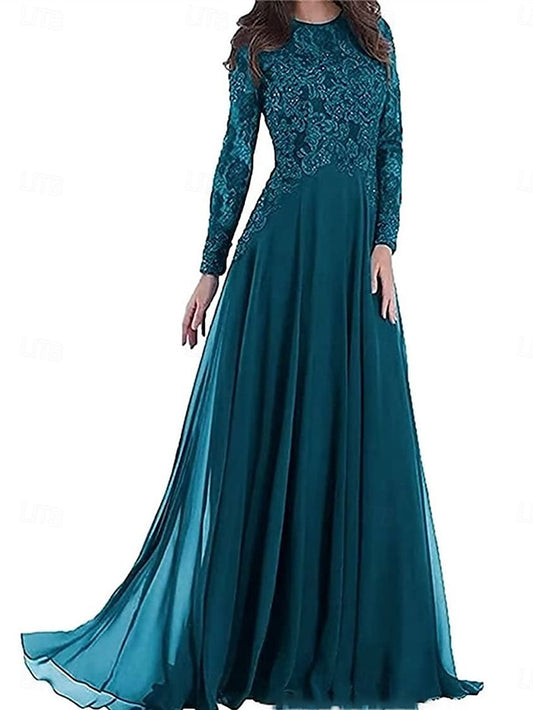 Crew the Neck A-Line Mother of Floor Elegant Party Dress Bride