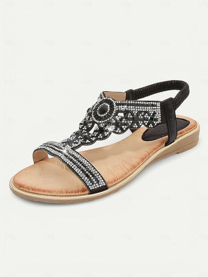 Elegant Rhinestone Embellished Sandals T-Strap – Women's