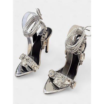 with Metallic Women's Lace-Up Heels Stiletto Green