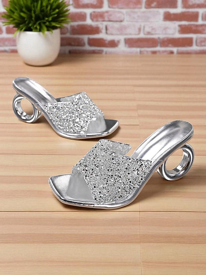 Unique Mules Rhinestone Silver Women's Open Ring Toe with