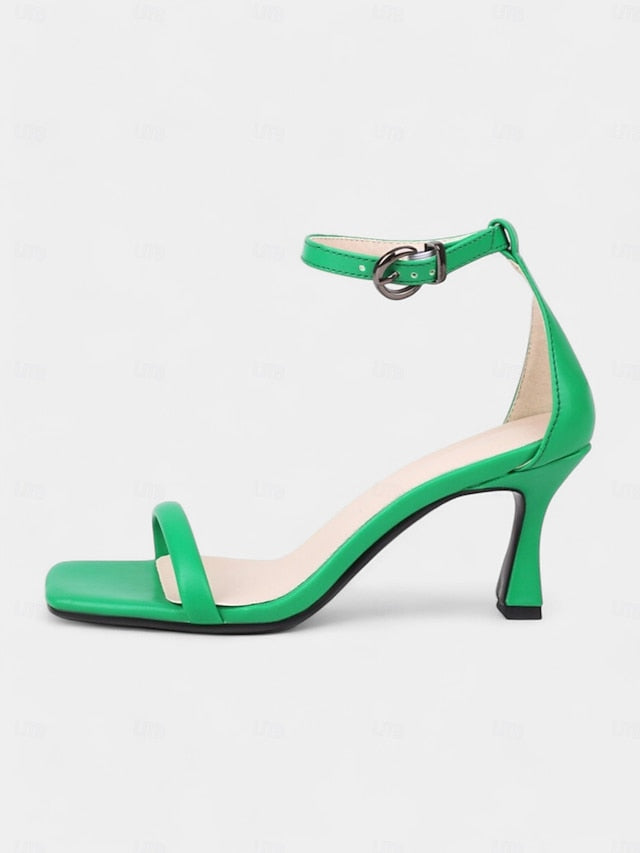 for - Green Minimalist Strap Sleek Women Mid-Heel Ankle Sandals