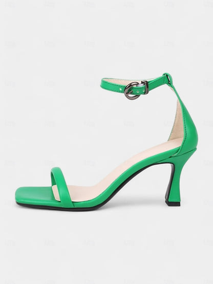 for - Green Minimalist Strap Sleek Women Mid-Heel Ankle Sandals