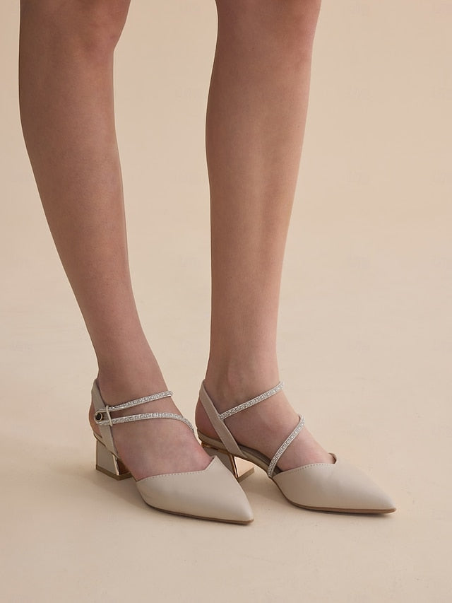 Toe Elegant Pointed with Women's Heels Slingback Rhinestone