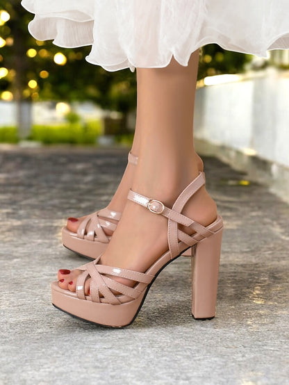 for Women High Heel Platform Strappy Sandals – Nude
